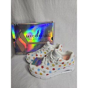 Womens SKECHERS STREET UNO-SPOTTED AIR White Multi Dot LEATHER Shoes 6